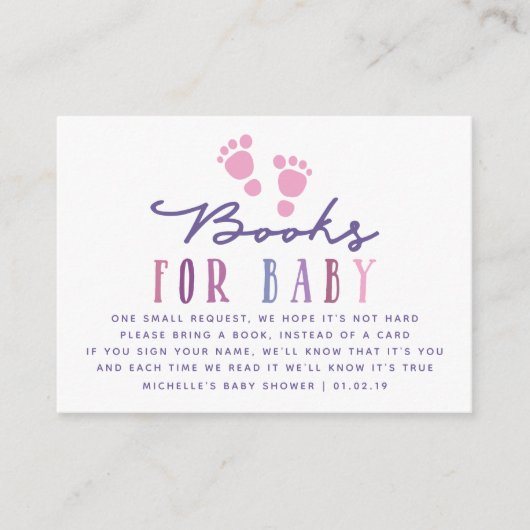 トレンディーカラーウェイズガールベビーシャワーブックリクエスト エンクロージャーカード (正面)