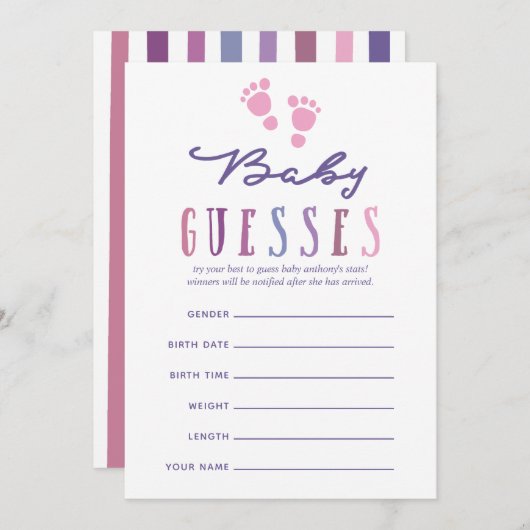 トレンディーカラーウェイズガールベビーシャワーベビー憶測 招待状 (正面/裏面)