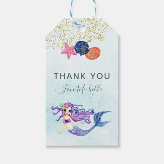 トレンディーカラーウェイズマーメイドをテーマにした誕生日パーティー ギフトタグ (正面)