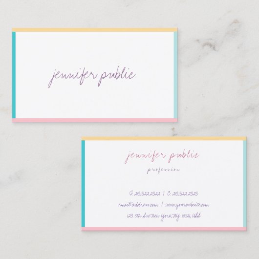 トレンディーカラーハンドスクリプトシンプルのモダンテンプレート 名刺 (正面/裏面)