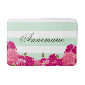 トレンディーカントリーシックピンクフローラブーケストライプー バスマット (正面)
