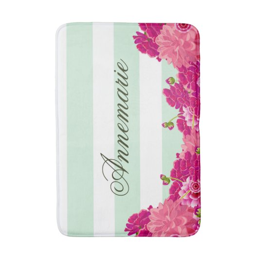 トレンディーカントリーシックピンクフローラブーケストライプー バスマット (正面縦)