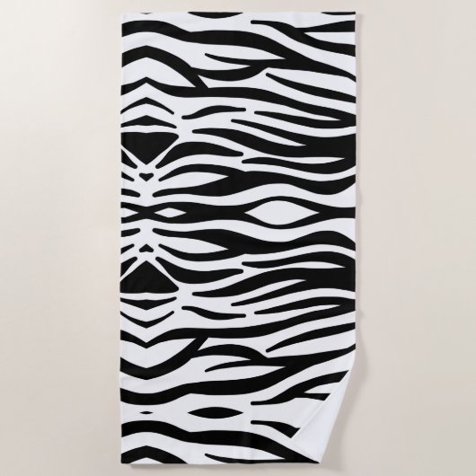 トレンディーガーリーシックな黒と白のゼブラストライプ ビーチタオル (正面)