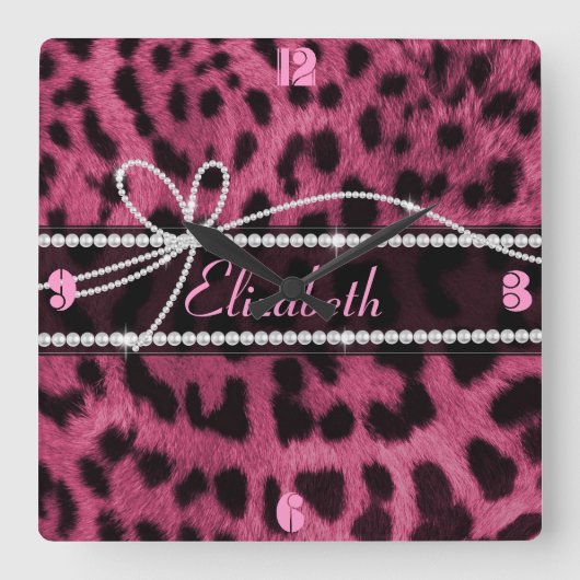 トレンディーガーリーシックフェイクホットヒョウ動物 スクエア壁時計 (正面)