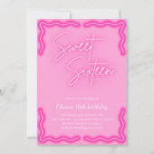 トレンディーガーリーネオンピンクスウィート16バースデーパーティー 招待状 (正面)