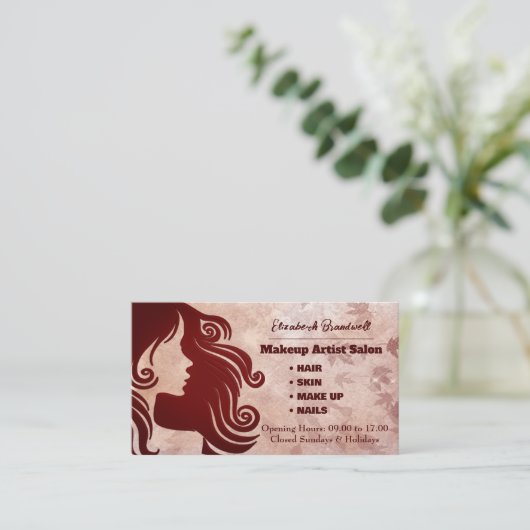 トレンディーガーリーバラフェイクグリッターメイクアップヘアスタイリスト 名刺 (スタンド正面)