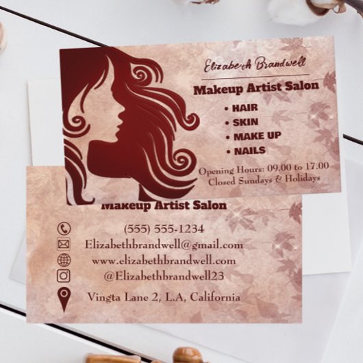 トレンディーガーリーバラフェイクグリッターメイクアップヘアスタイリスト 名刺