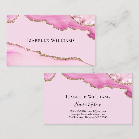 トレンディーガーリーピンクアジートマーブルグリッター 名刺 (正面/裏面)