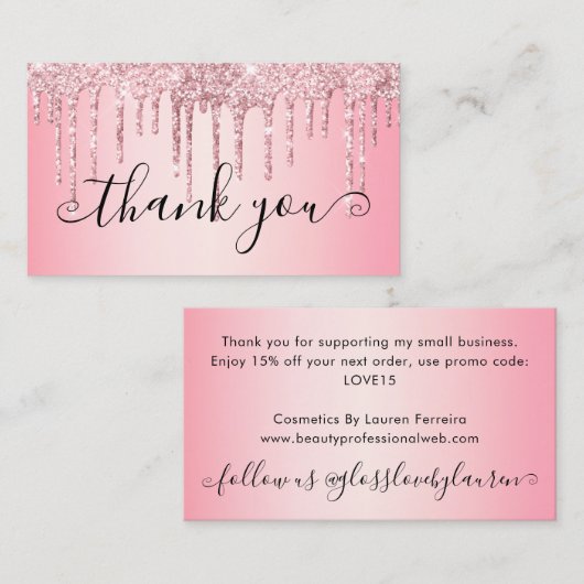 トレンディーガーリーピンクグリッタードリップスサンキュー 名刺 (正面/裏面)