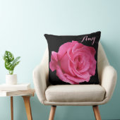トレンディーガーリーフローラピンクローズかわいい名前エイミーブラック クッション (椅子)