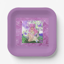 トレンディーガーリーヤングと花紙パーティープレート ペーパープレート