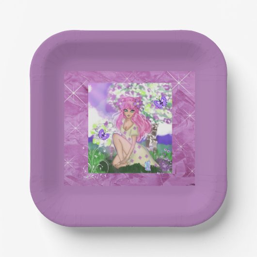 トレンディーガーリーヤングと花紙パーティープレート ペーパープレート (正面)