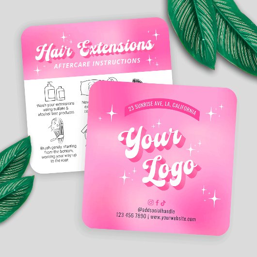 トレンディーガーリーレトロピンクヘアエクステンションアフターケア スクエア名刺