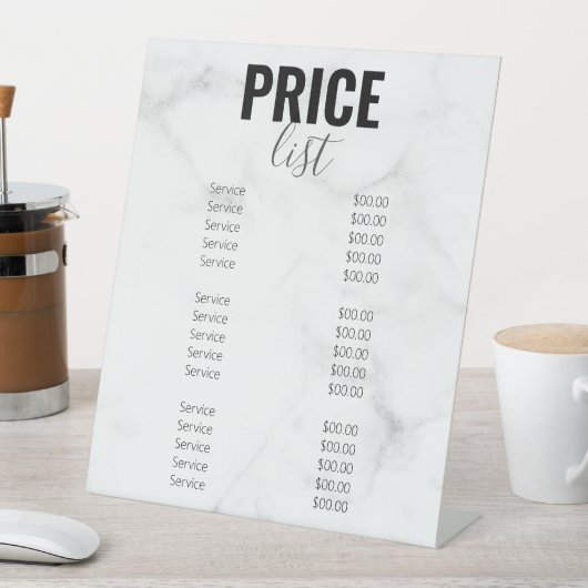 トレンディーガーリー大理石ビジネス価格表メニュー 台座サイン (インサイチュ)