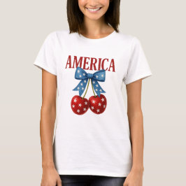 トレンディーガーリー愛国的さくらんぼ「AMERICA」Tシャツ Tシャツ