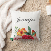 トレンディーガーリー水彩牡丹の花あなたの名前 クッション (ブランケット)