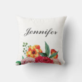 トレンディーガーリー水彩牡丹の花あなたの名前 クッション (裏面)