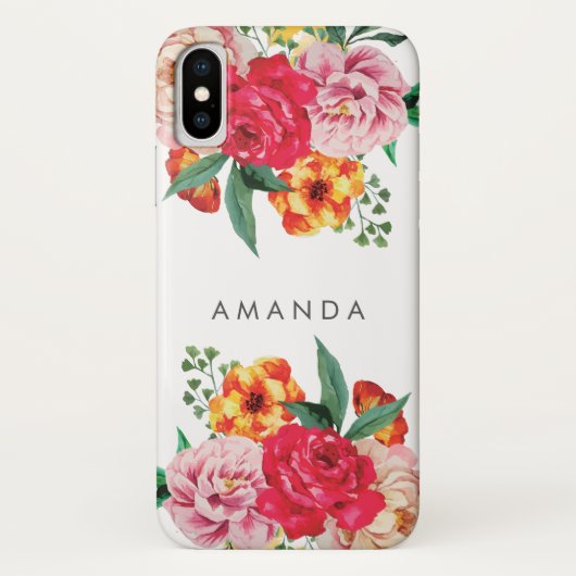 トレンディーガーリー水彩牡丹の花あなたの名前 Case-Mate iPhoneケース (裏面)