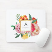 トレンディーガーリー水彩牡丹フラワーズモノグラム マウスパッド (マウス)