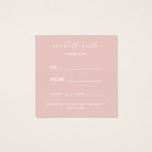 トレンディーガーリー赤面ピンクのビジネスのギフト券 (裏面)