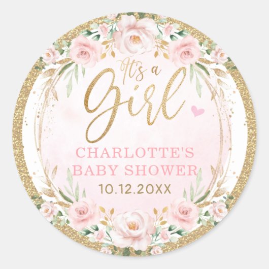 トレンディーガーリー赤面金ゴールドピンクフローラベビーガール ラウンドシール (正面)