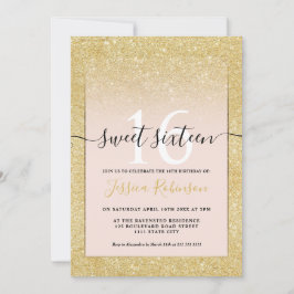 トレンディーガーリー金ゴールドグリッターグラデーションピンクシックスイート16 招待状
