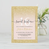 トレンディーガーリー金ゴールドグリッターグラデーションピンクシックスイート16 招待状 (スタンド正面)