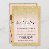 トレンディーガーリー金ゴールドグリッターグラデーションピンクシックスイート16 招待状 (正面/裏面)