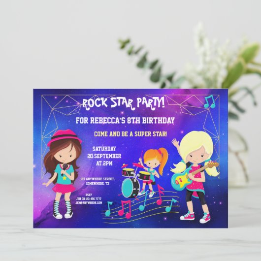 トレンディーガールズロックポップ・アートのスターバースデーパーティー 招待状 (スタンド正面)
