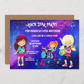 トレンディーガールズロックポップ・アートのスターバースデーパーティー 招待状 (正面/裏面)