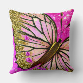 トレンディーガールピンクと金ゴールドバタフライ名前をカスタムする クッション (裏面)