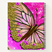 トレンディーガールピンクと金ゴールドバタフライ名前をカスタムする ノートブック (裏面)