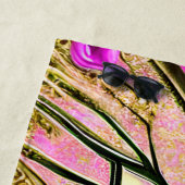 トレンディーガールピンクと金ゴールドバタフライ名前をカスタムする ビーチタオル (インサイチュ)