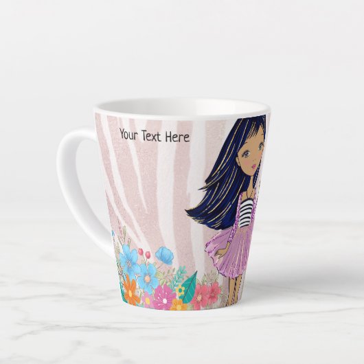 トレンディーガールファッションシックフローラバラ金ゴールドグリッター カフェラテマグ (左アングル)