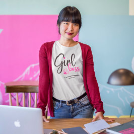 トレンディーガールボススクリプトハートピンクブラック Tシャツ