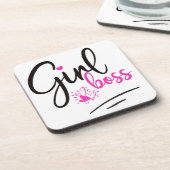 トレンディーガールボスタイポグラフィピンクブラックハート コースター (左側)