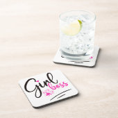 トレンディーガールボスタイポグラフィピンクブラックハート コースター (右側)