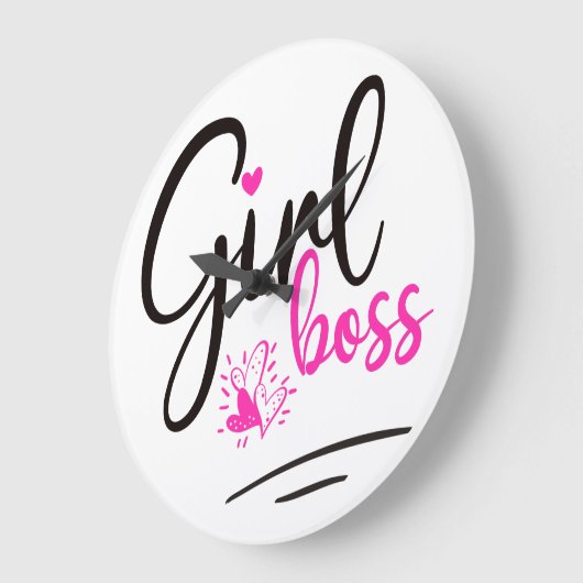 トレンディーガールボスタイポグラフィピンクブラックハート ラージ壁時計 (傾斜)