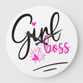 トレンディーガールボスタイポグラフィピンクブラックハート ラージ壁時計