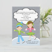 トレンディーガール&ボーアイススケートで滑る誕生日招待状 招待状 (スタンド正面)