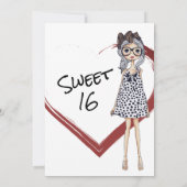 トレンディーガールnハート白黒スウィート16誕生日 招待状 (裏面)