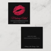 トレンディーキスリップピンク&ブラックメイクアップアーティスト スクエア名刺 (正面/裏面)
