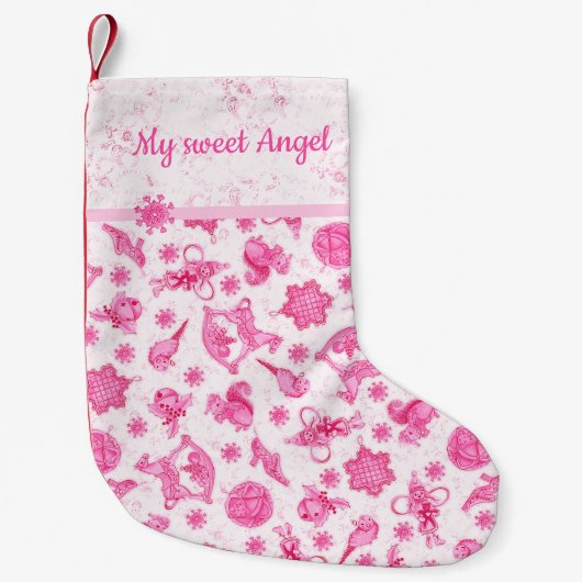 トレンディーキッズキュートなピンクのディティクリスマスオーナメント スモールクリスマスストッキング (正面)