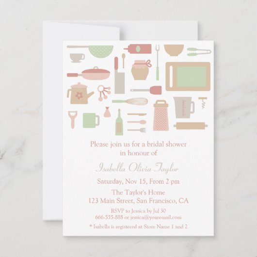 トレンディーキッチン料理ブライダルシャワー 招待状 (正面)