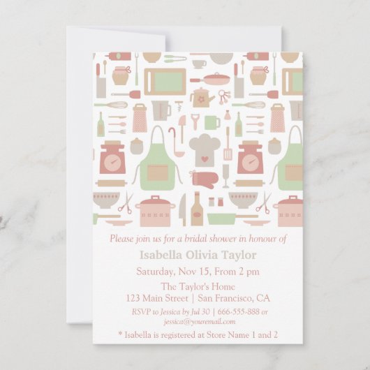 トレンディーキッチン料理器具ブライダルシャワー 招待状 (正面)