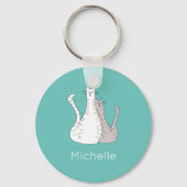 トレンディーキャッツモノグラム猫ちゃんティール(緑がかった色)グリーン キーホルダー (正面)