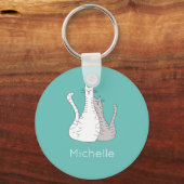 トレンディーキャッツモノグラム猫ちゃんティール(緑がかった色)グリーン キーホルダー (正面)