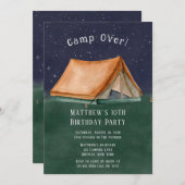 トレンディーキャンプオーバースリープオーバーボーイバースデーパーティー 招待状 (正面/裏面)