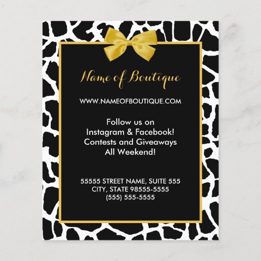 トレンディーキリンプリントイエローボウファッションブティック チラシ (裏面)