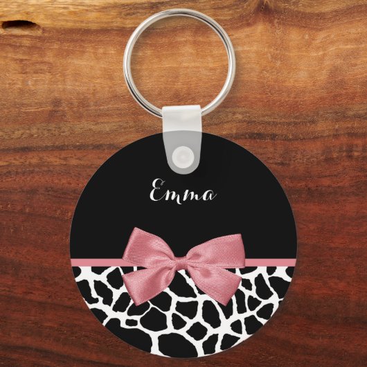 トレンディーキリンプリントローズピンクボウ名 キーホルダー (正面)